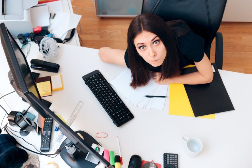 Electronic monitoring of woman at desk