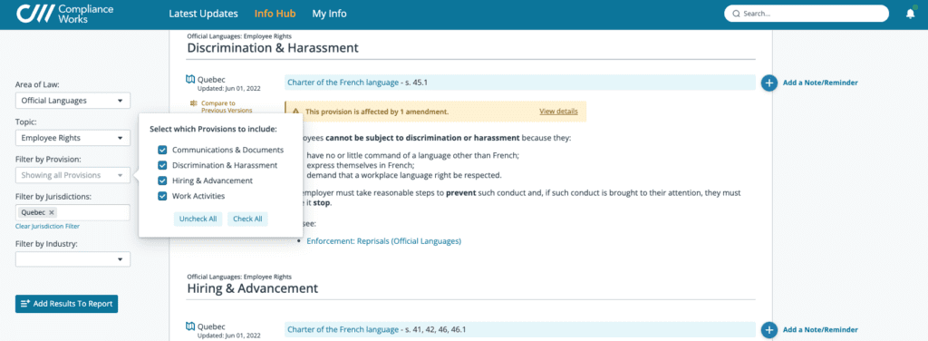 french languages provisions